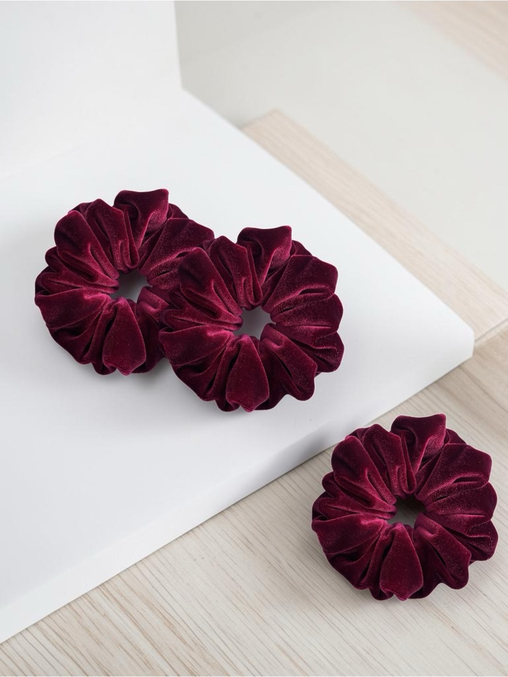 Set of 3 Deep Red Velvet Scrunchies